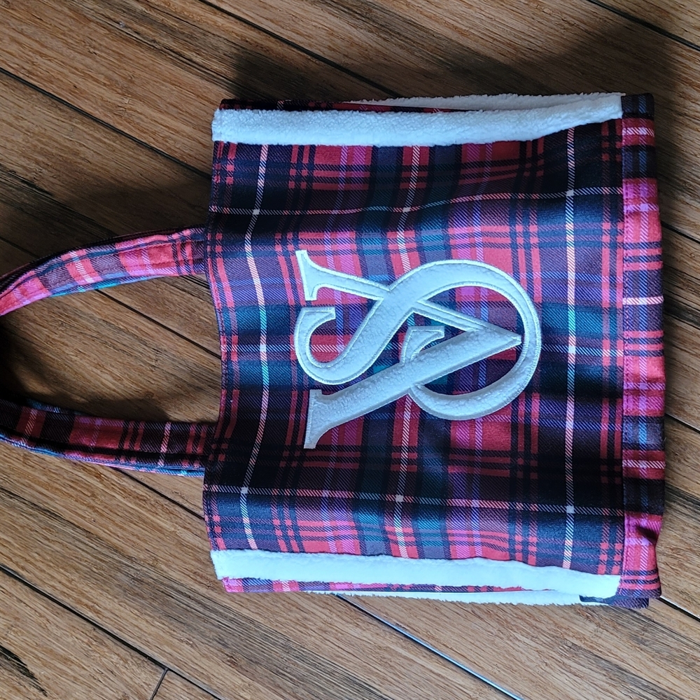 Victoria's Secret fall plaid wool fleece tote bag
